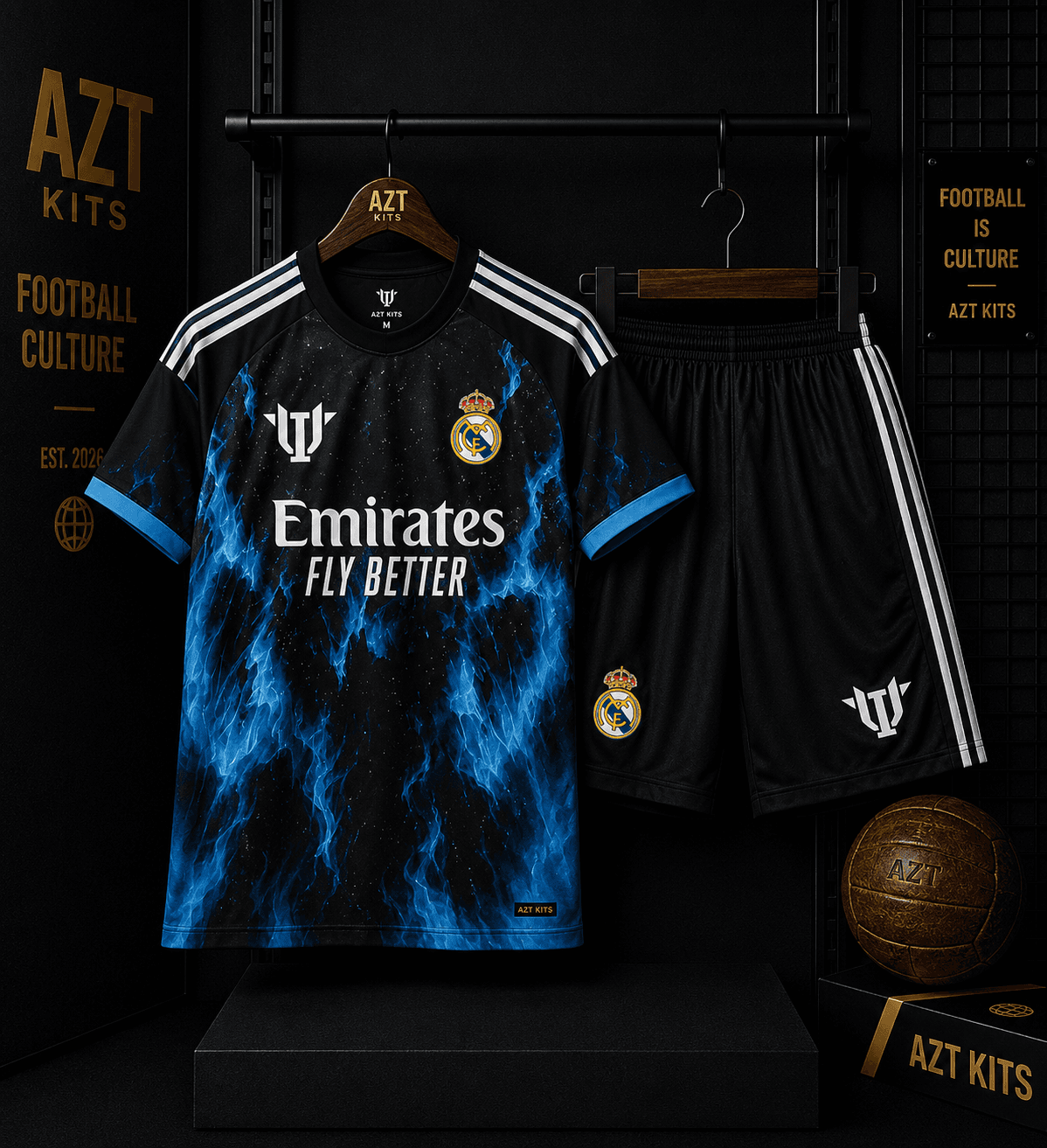 Real Madrid Concept Jersey — Black Blue Flame Edition