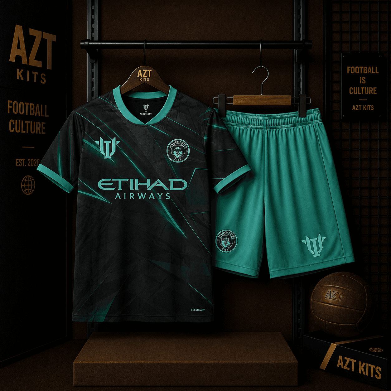 Manchester City Concept Jersey — Black Teal Cyber Edition