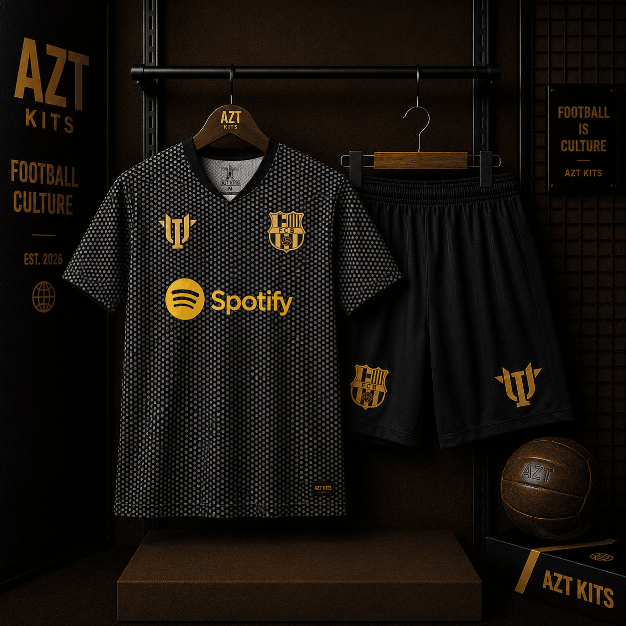 FC Barcelona Concept Jersey — Black Honeycomb Gold Edition