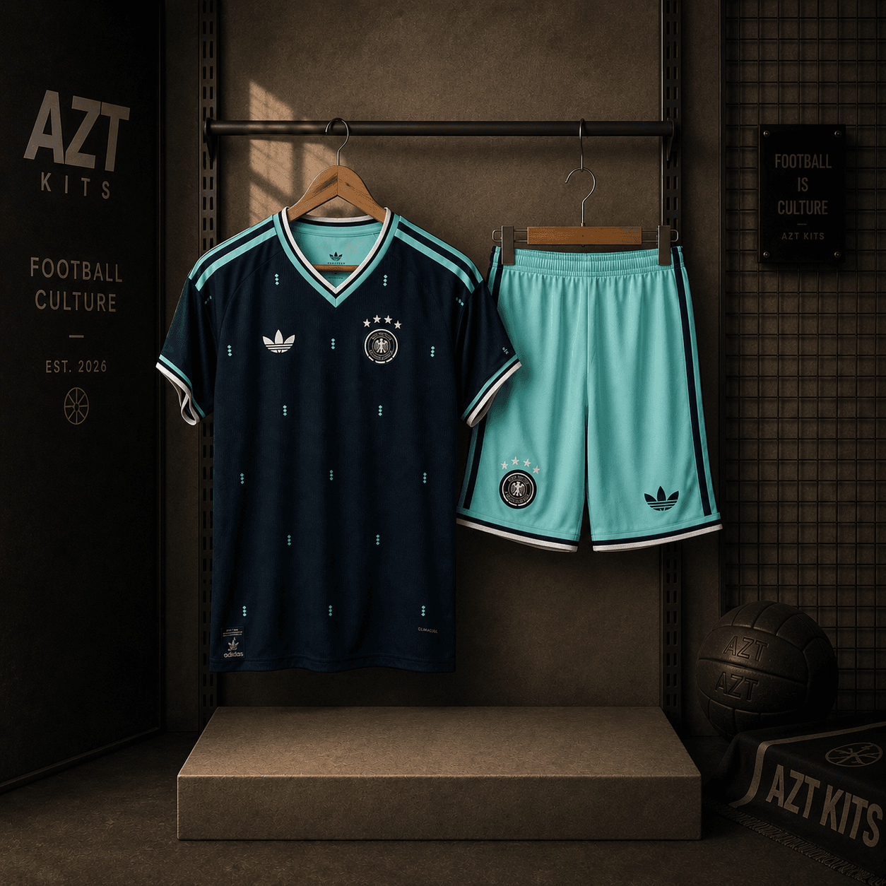 Germany 2026 Away Kit — Adidas Originals Navy Mint Trefoil Edition
